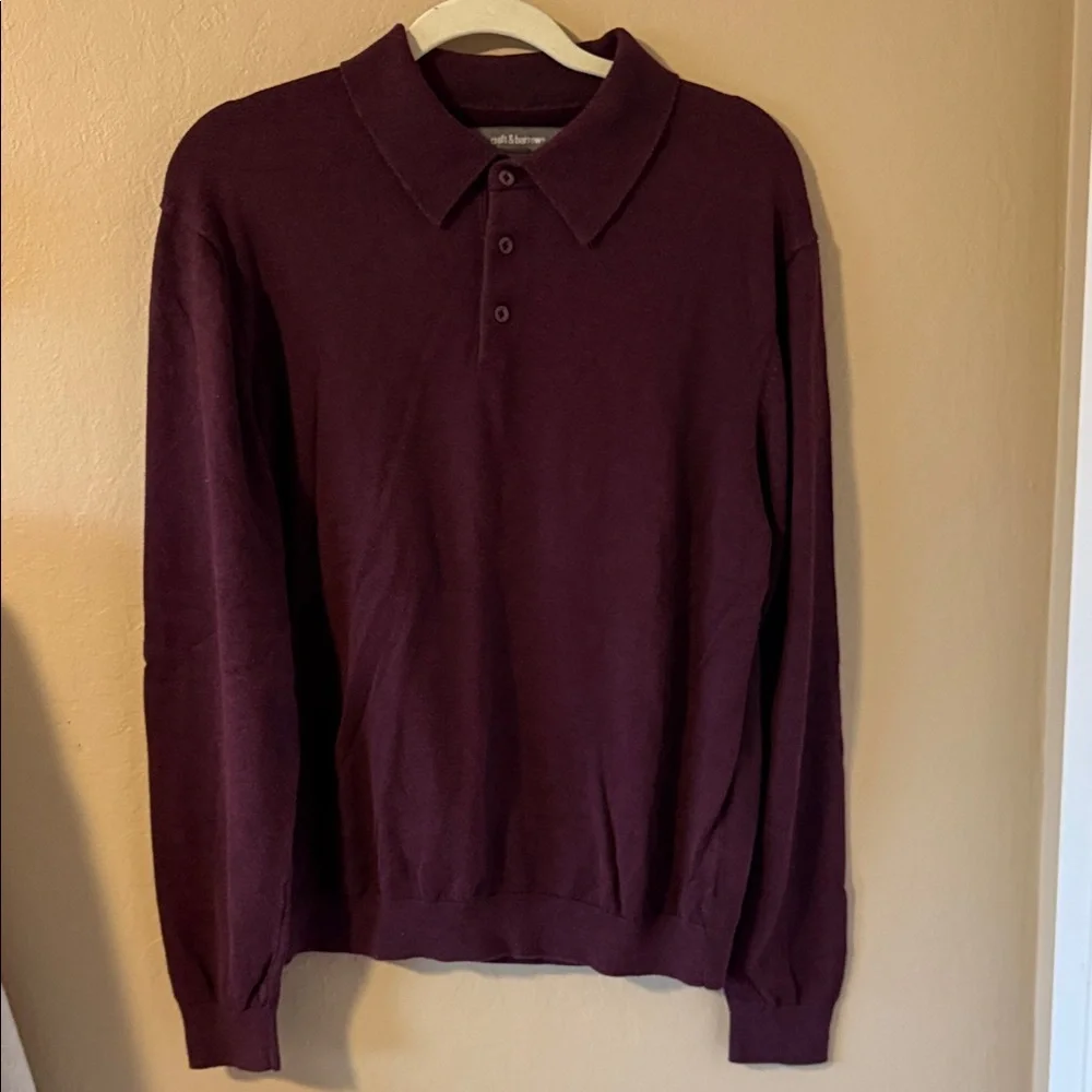 Croft & Barrow Men's Lightweight Polo style Sweater collar deep burgundy Large